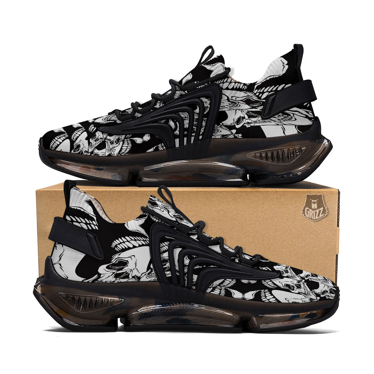 Psychedelic Black And White Skull Print Black Gym Shoes-grizzshop
