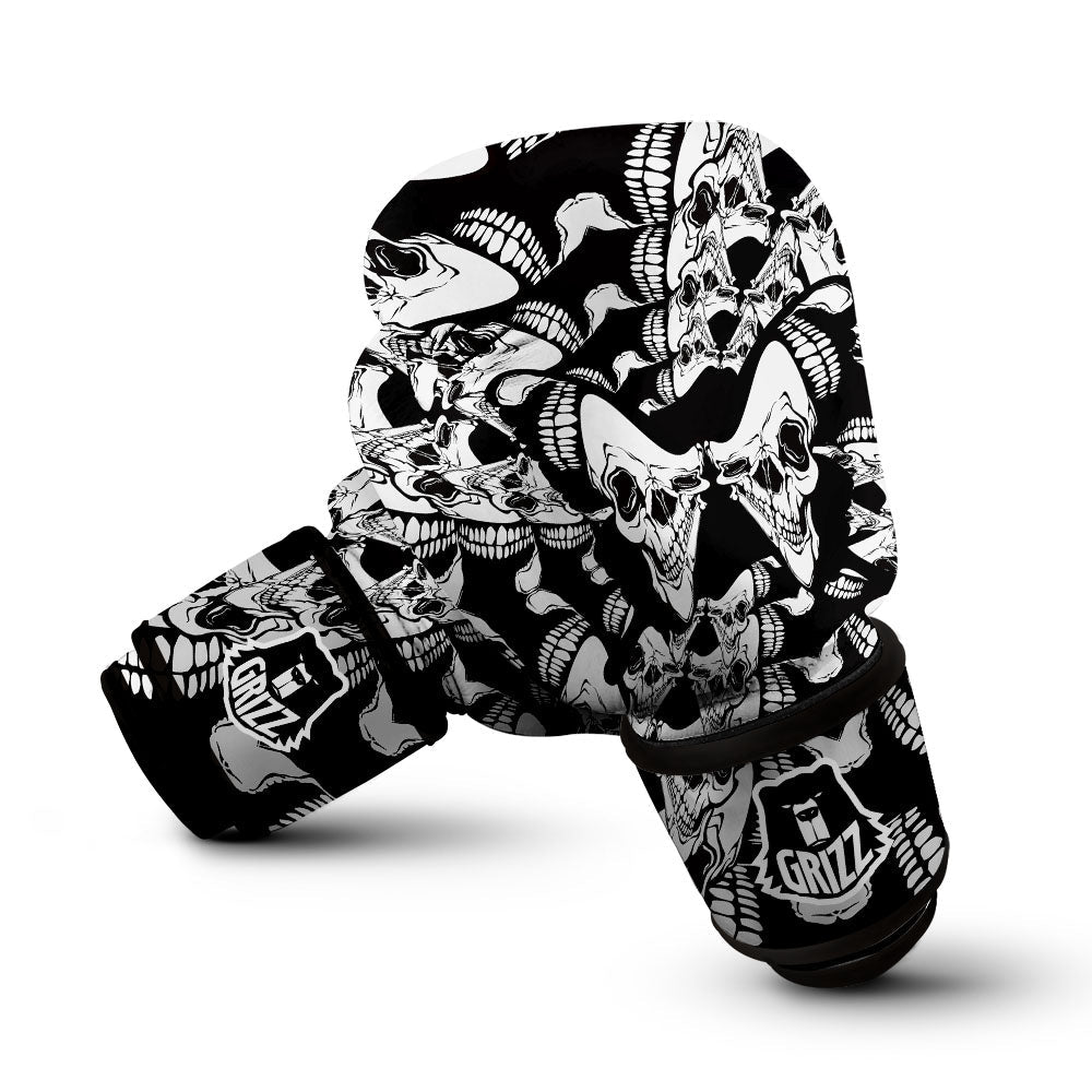 Psychedelic Black And White Skull Print Boxing Gloves-grizzshop