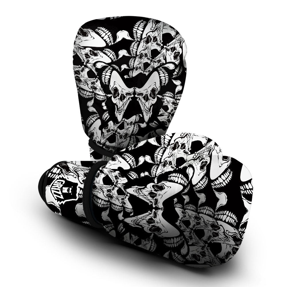 Psychedelic Black And White Skull Print Boxing Gloves-grizzshop