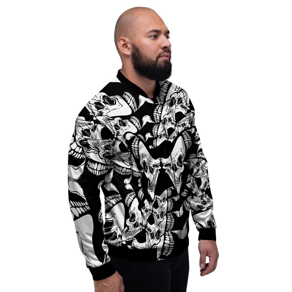 Psychedelic Black And White Skull Print Men's Bomber Jacket-grizzshop