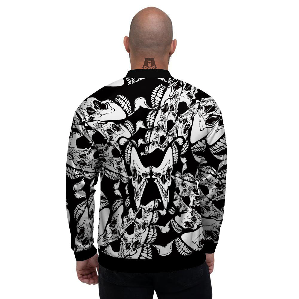 Psychedelic Black And White Skull Print Men's Bomber Jacket-grizzshop