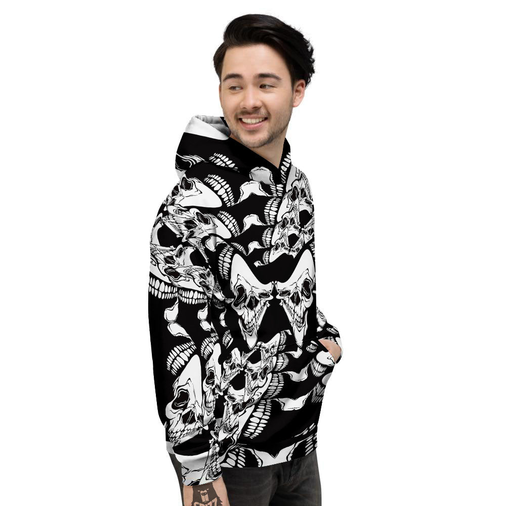 Psychedelic Black And White Skull Print Men's Hoodie-grizzshop
