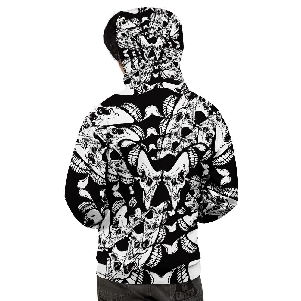 Psychedelic Black And White Skull Print Men's Hoodie-grizzshop