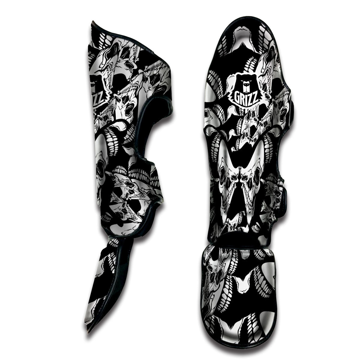 Psychedelic Black And White Skull Print Muay Thai Shin Guards-grizzshop