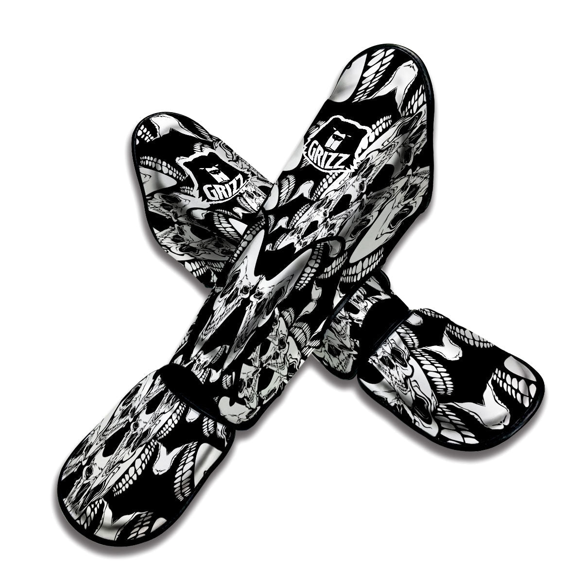 Psychedelic Black And White Skull Print Muay Thai Shin Guards-grizzshop