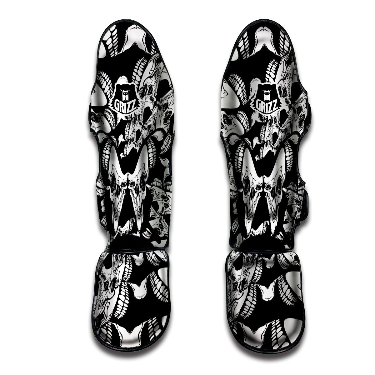Psychedelic Black And White Skull Print Muay Thai Shin Guards-grizzshop