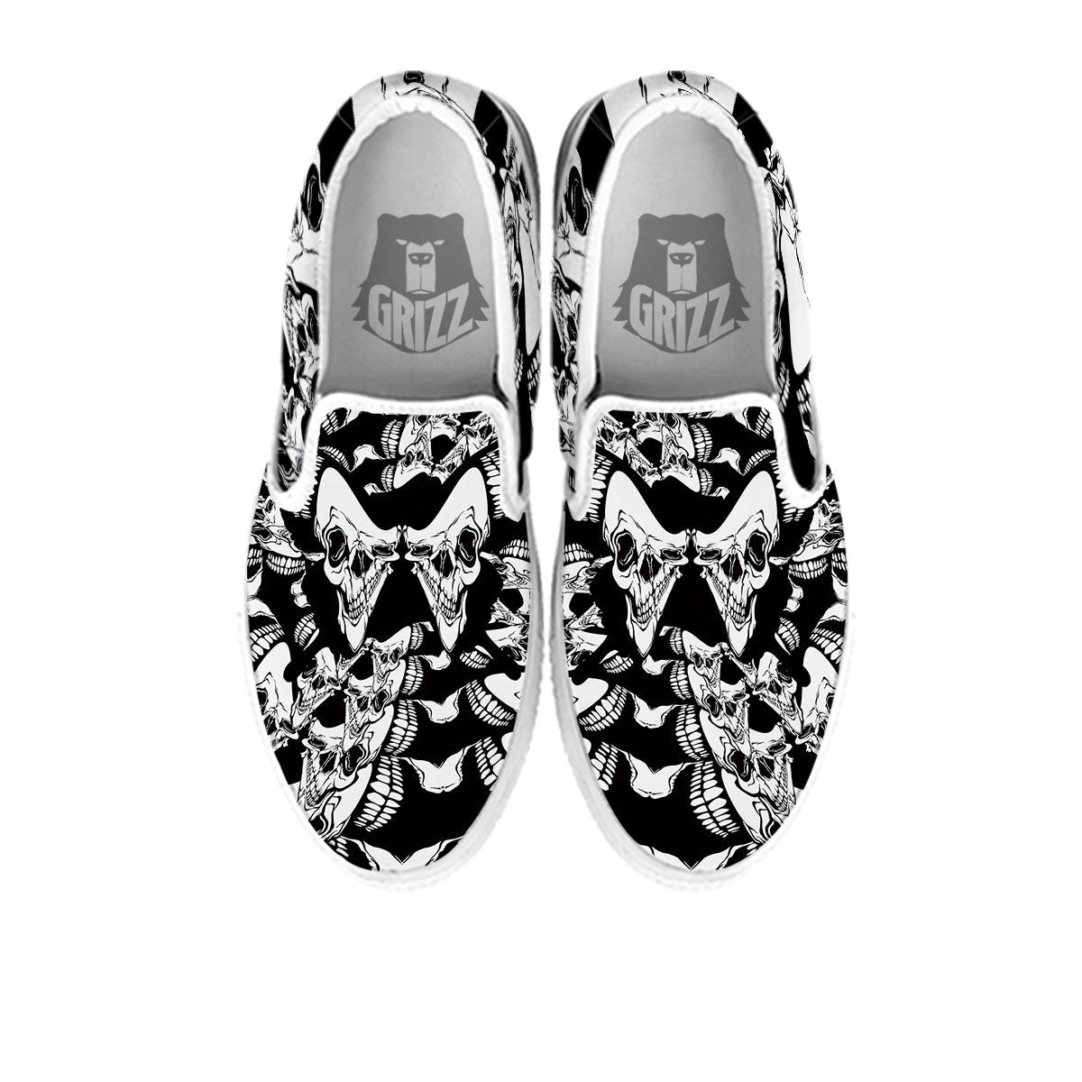 Psychedelic Black And White Skull Print White Slip On Shoes-grizzshop