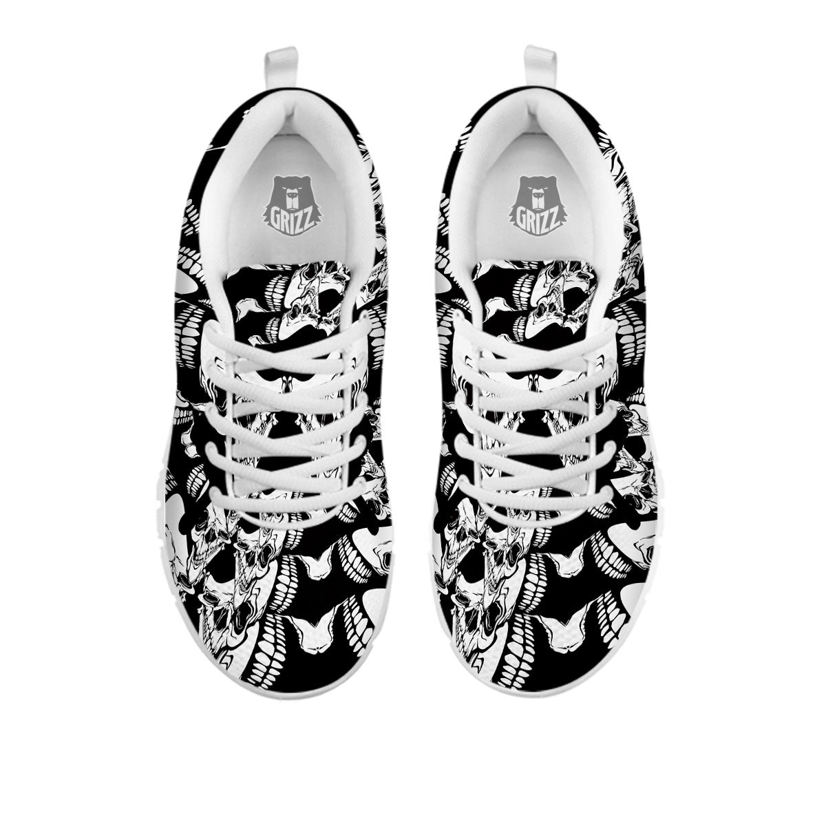 Psychedelic Black And White Skull Print White Sneaker-grizzshop