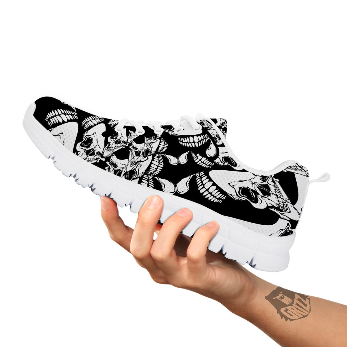 Psychedelic Black And White Skull Print White Sneaker-grizzshop