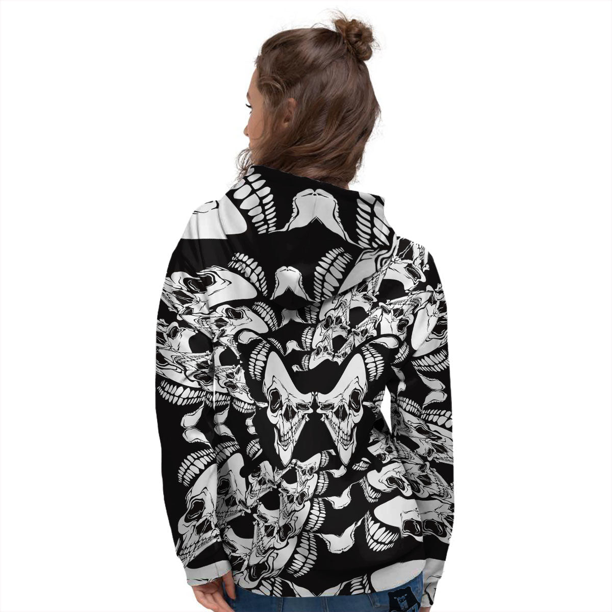 Psychedelic Black And White Skull Print Women's Hoodie-grizzshop