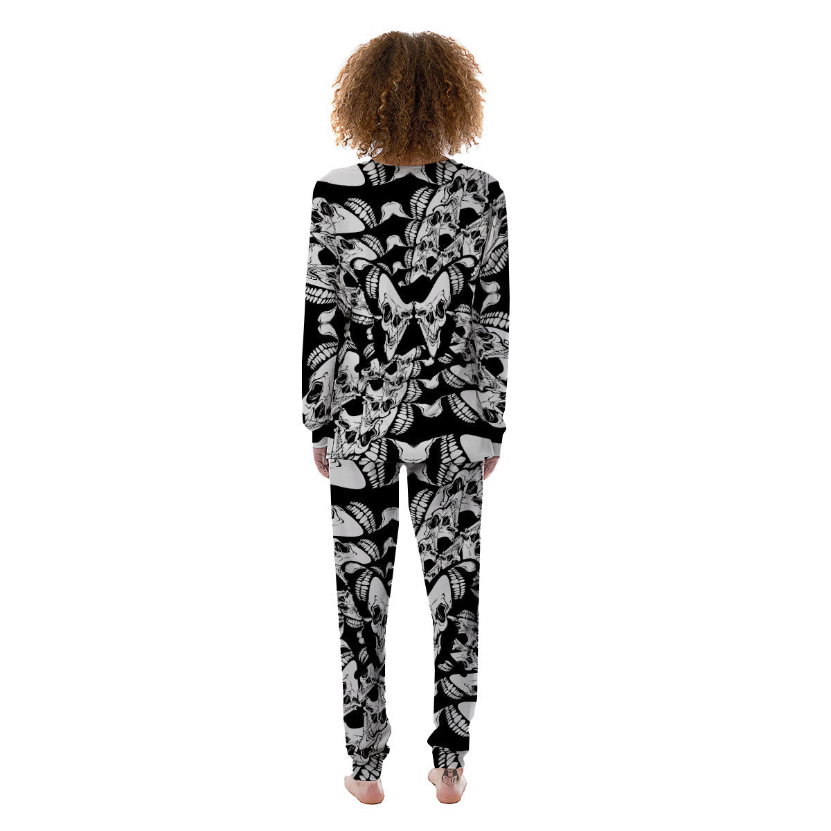 Psychedelic Black And White Skull Print Women's Pajamas-grizzshop
