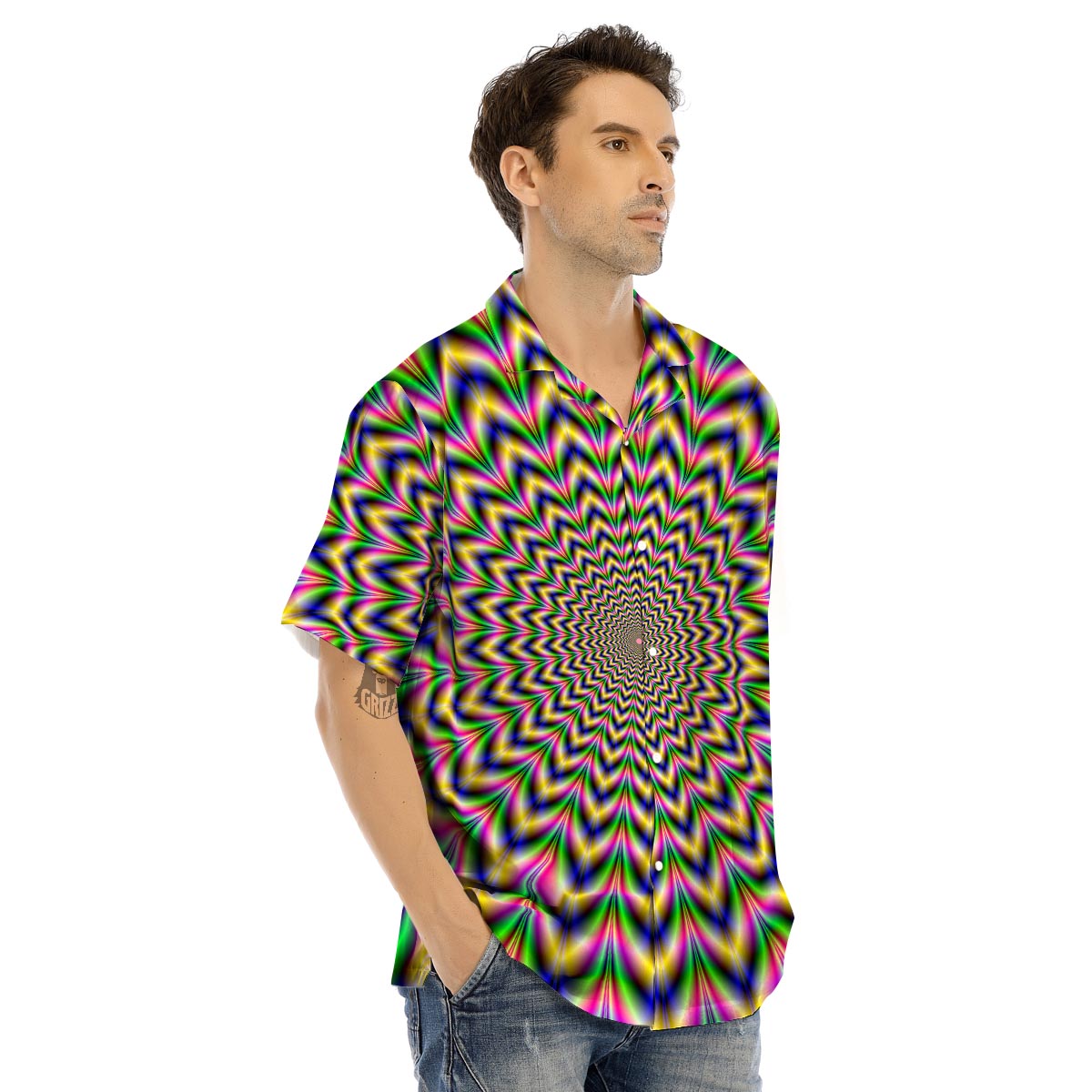 Psychedelic Blue Optical illusion Men’s Hawaiian Shirt-grizzshop