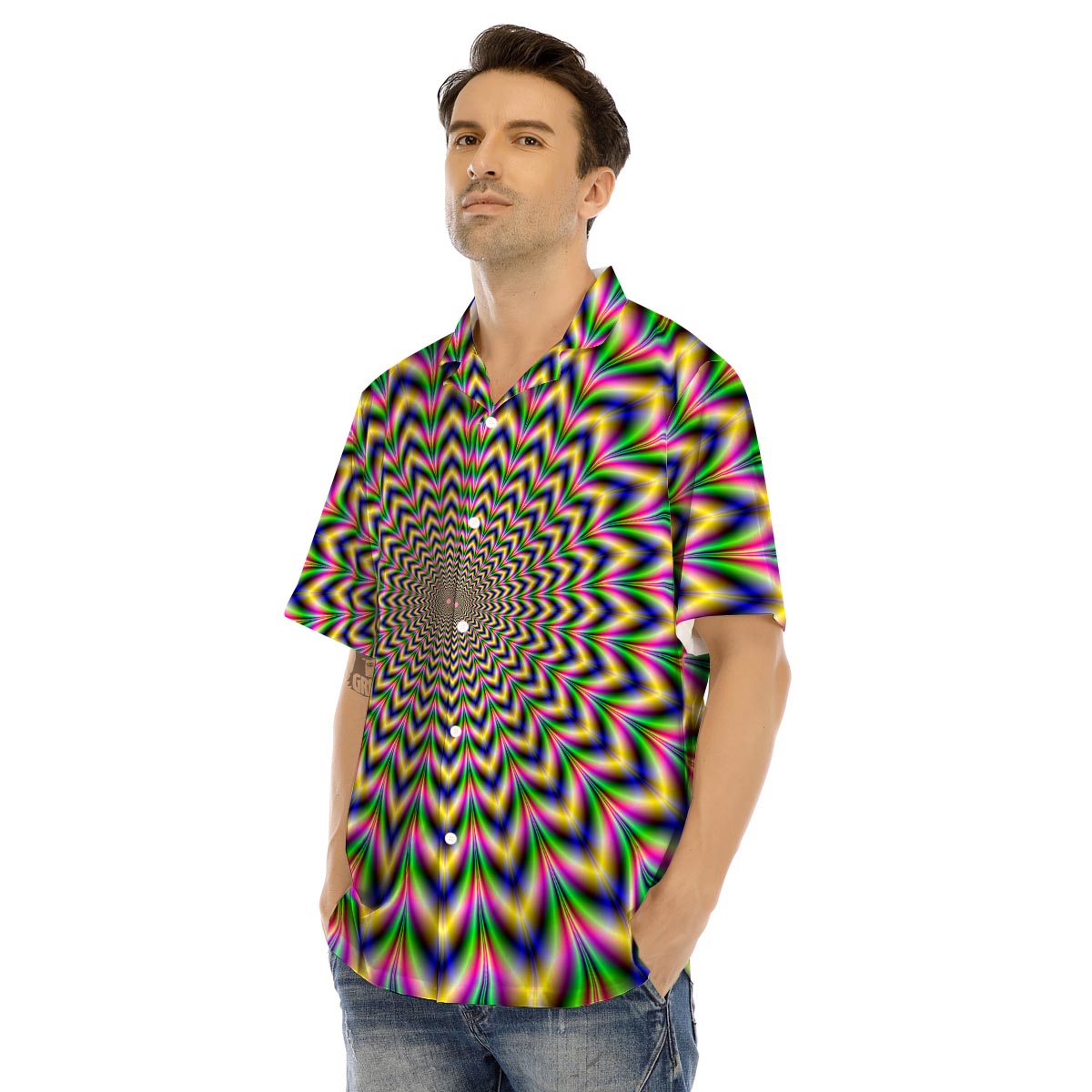 Psychedelic Blue Optical illusion Men’s Hawaiian Shirt-grizzshop