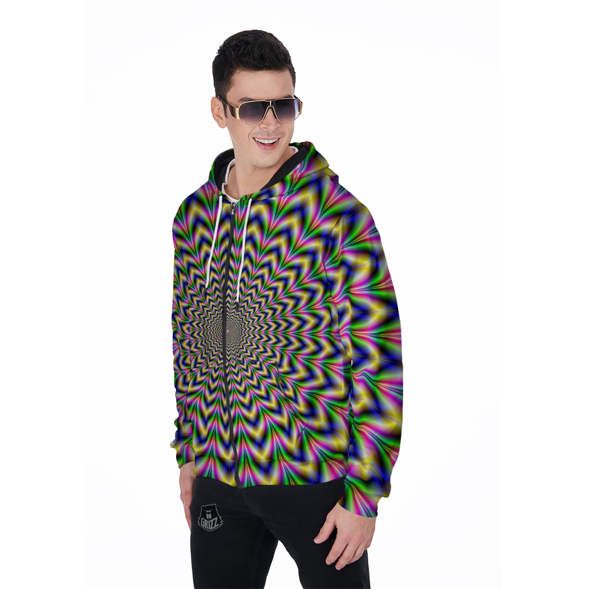 Psychedelic Blue Optical illusion Men's Zip Up Hoodie-grizzshop