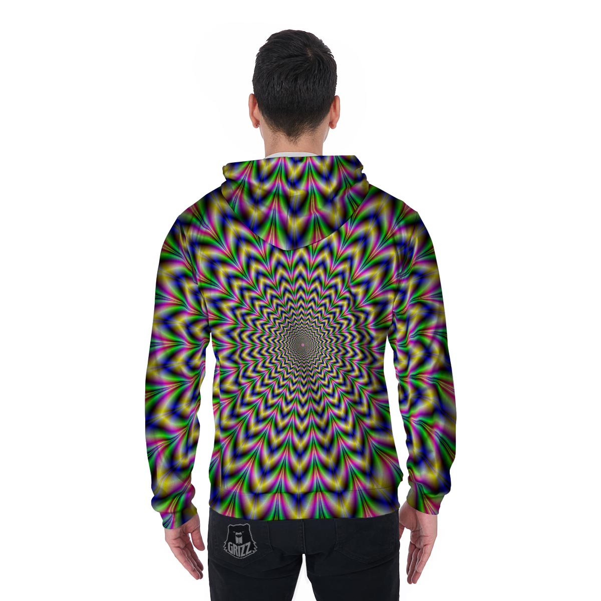 Psychedelic Blue Optical illusion Men's Zip Up Hoodie-grizzshop