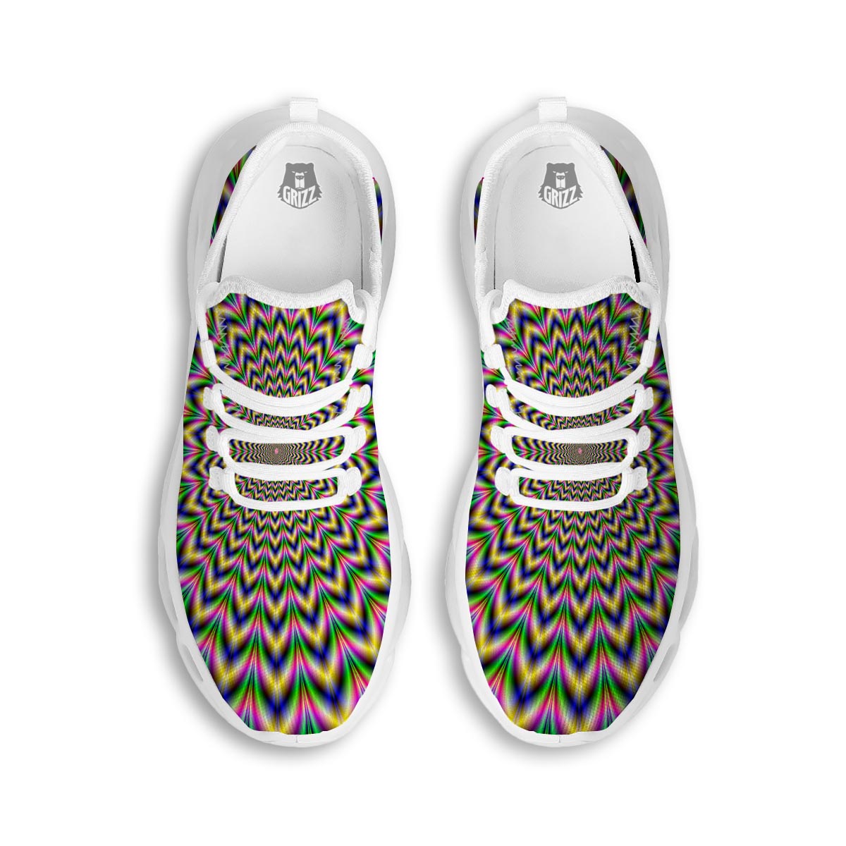 Psychedelic Blue Optical illusion White Running Shoes-grizzshop