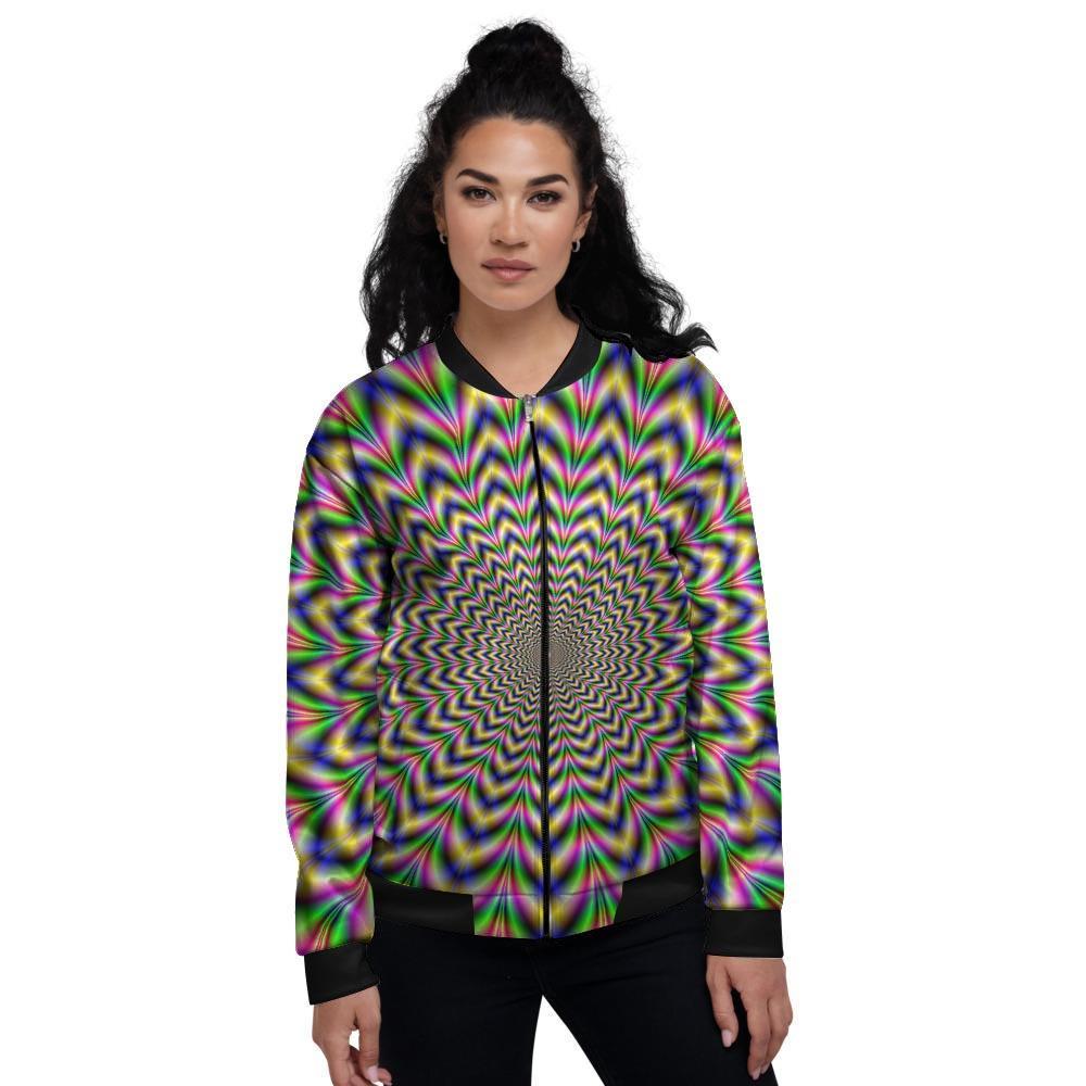 Psychedelic Blue Optical illusion Women's Bomber Jacket-grizzshop