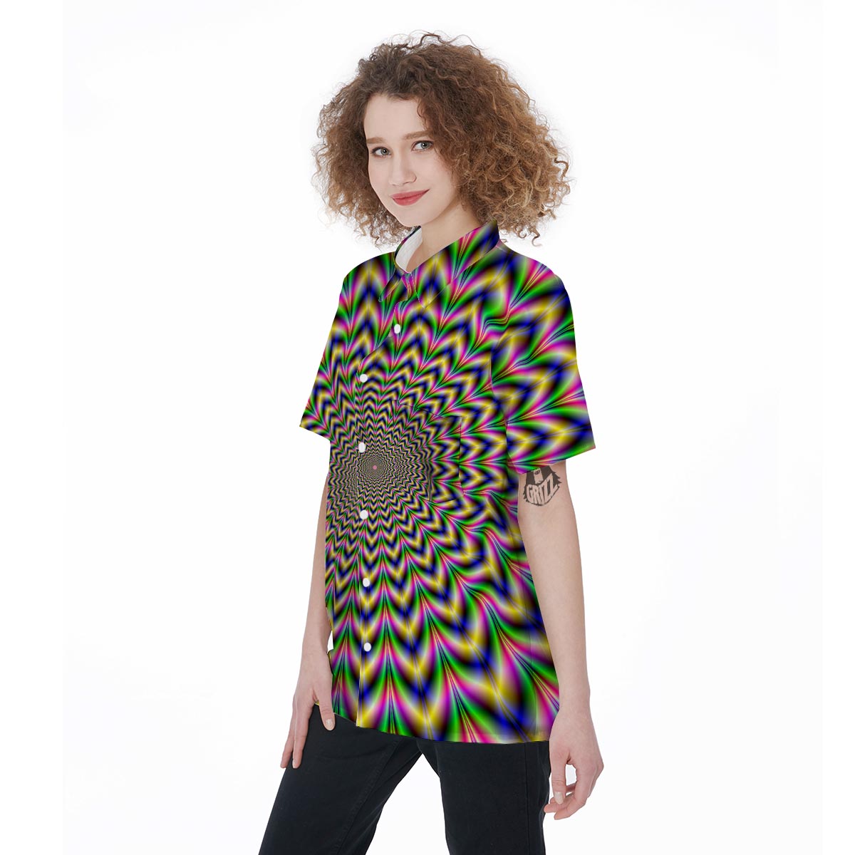 Psychedelic Blue Optical illusion Women's Short Sleeve Shirts-grizzshop