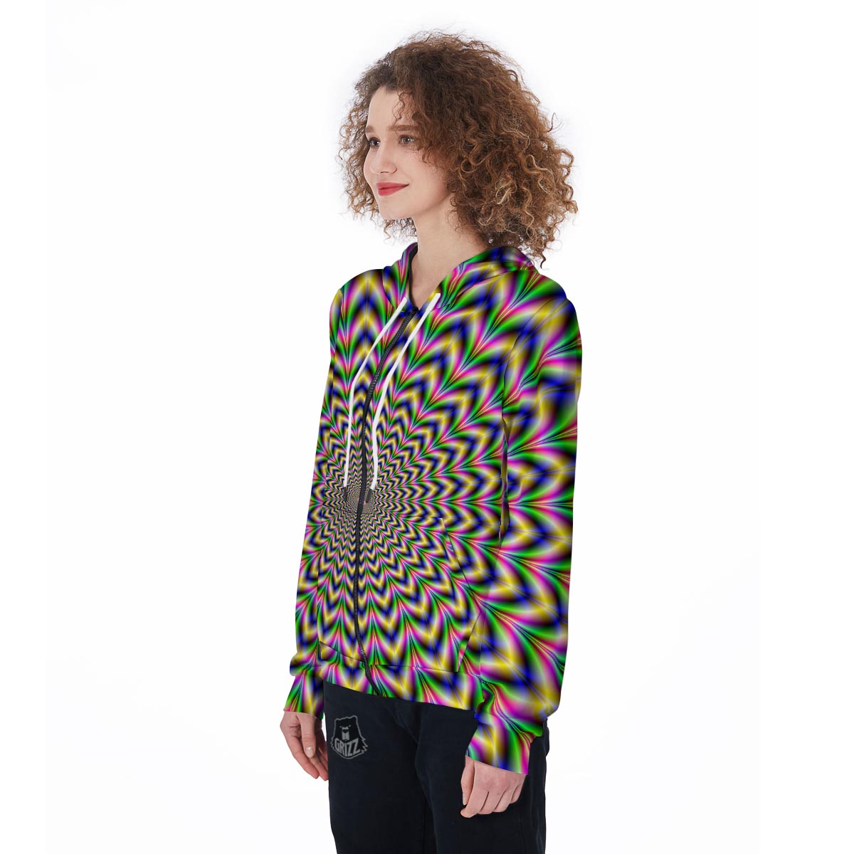 Psychedelic Blue Optical illusion Women's Zip Up Hoodie-grizzshop