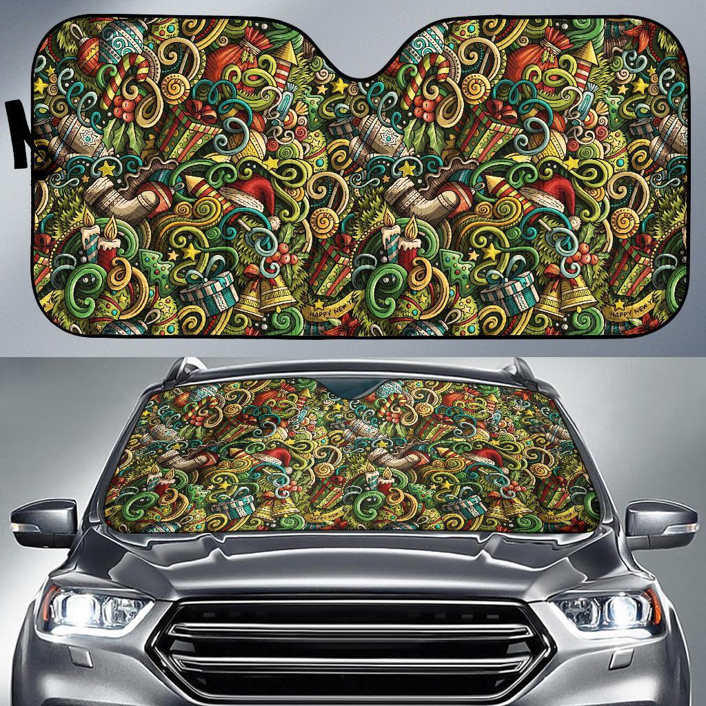 Psychedelic Christmas Pattern Print Car Sun Shade-grizzshop