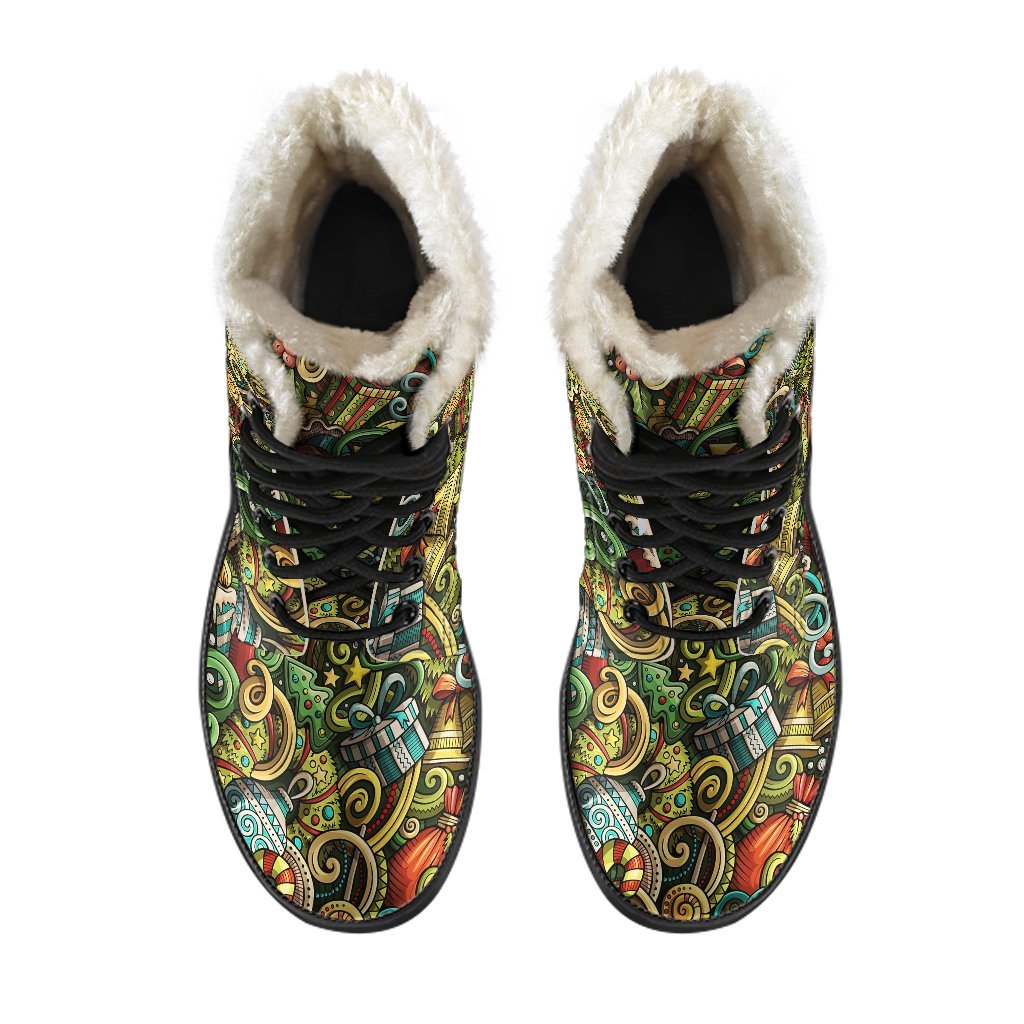 Psychedelic Christmas Pattern Print Comfy Winter Boots-grizzshop