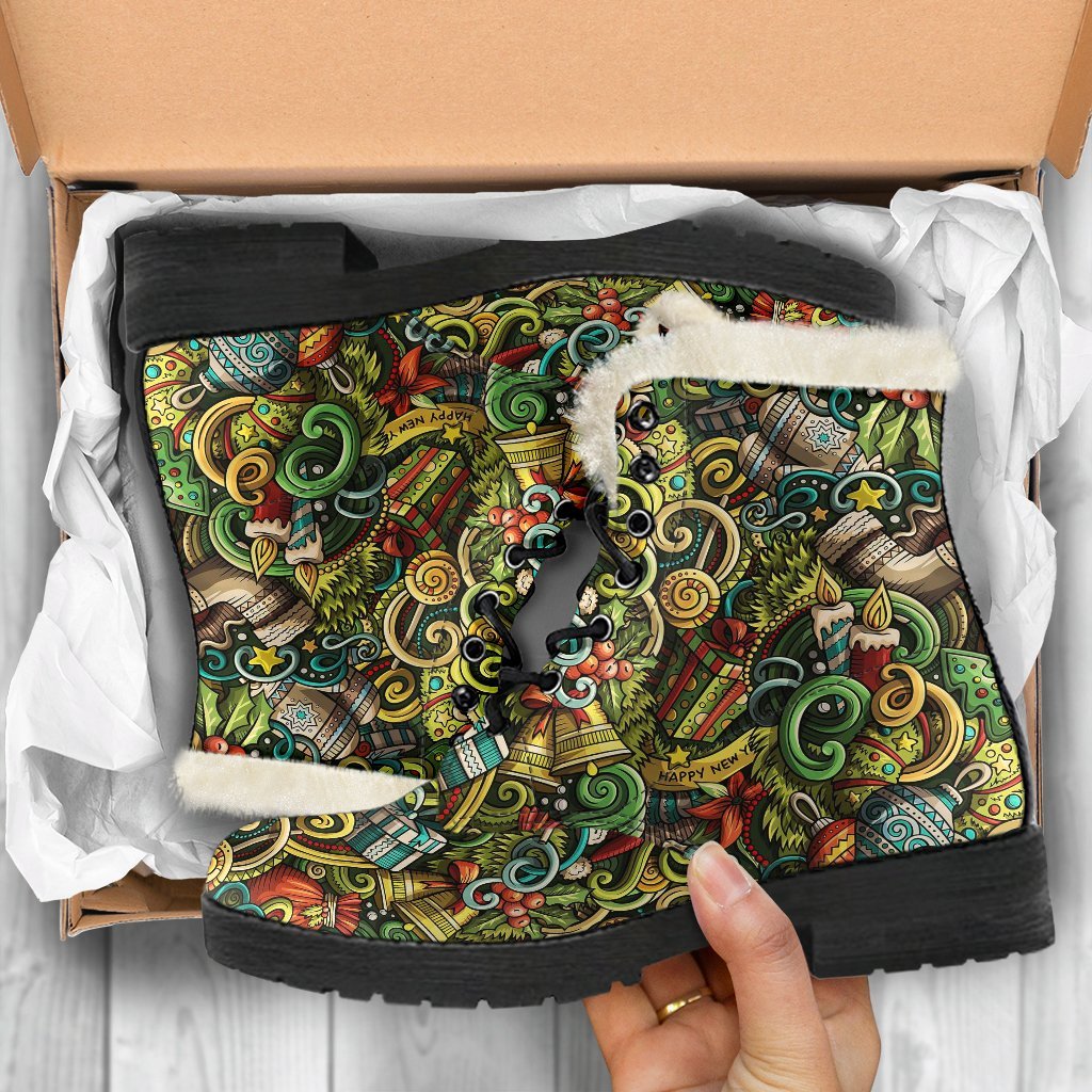 Psychedelic Christmas Pattern Print Comfy Winter Boots-grizzshop