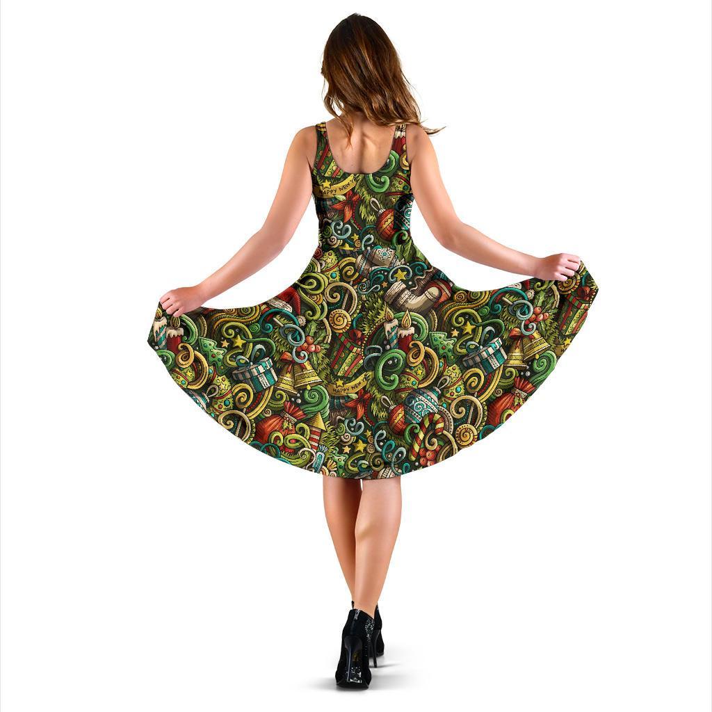 Psychedelic Christmas Pattern Print Dress-grizzshop