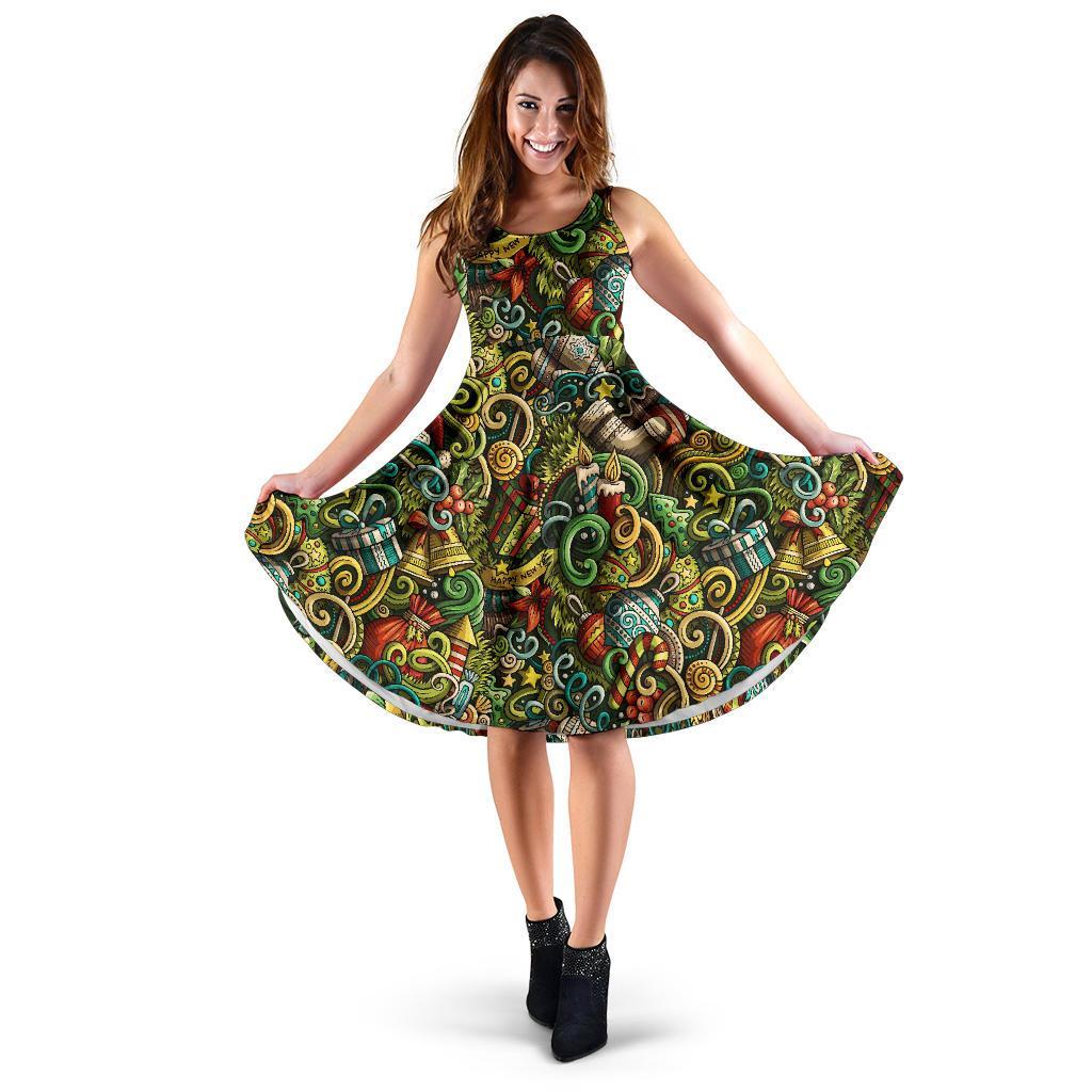 Psychedelic Christmas Pattern Print Dress-grizzshop