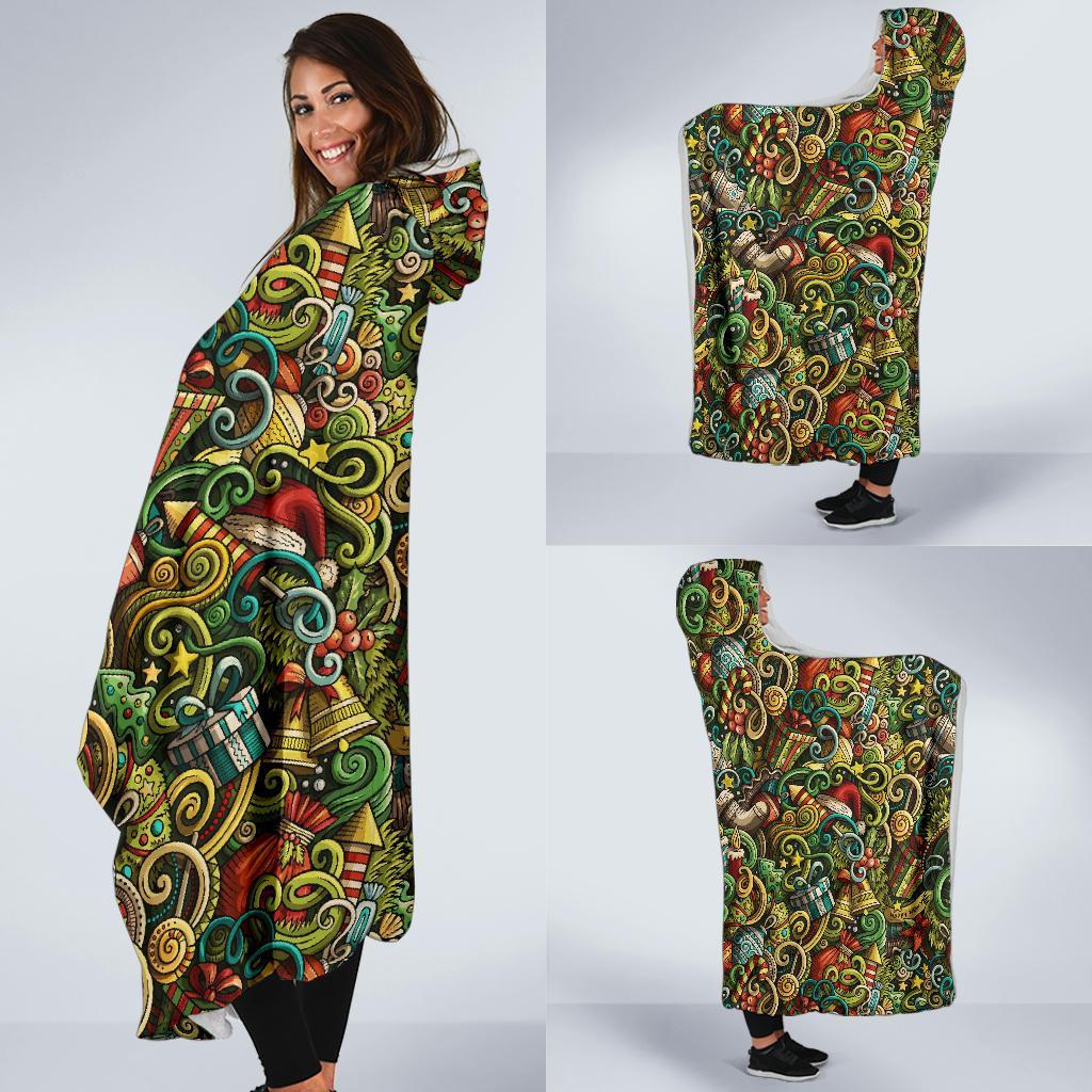 Psychedelic Christmas Pattern Print Hooded Blanket-grizzshop