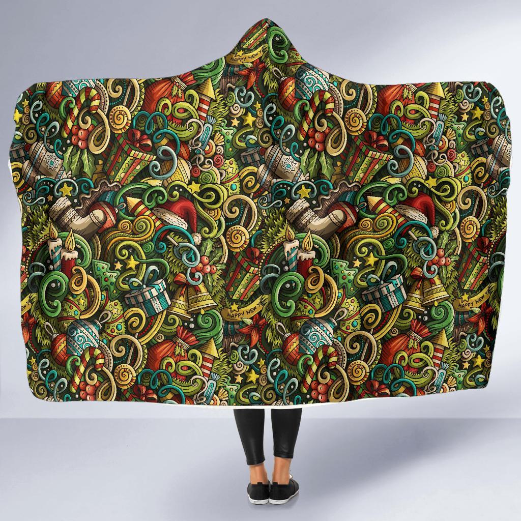 Psychedelic Christmas Pattern Print Hooded Blanket-grizzshop