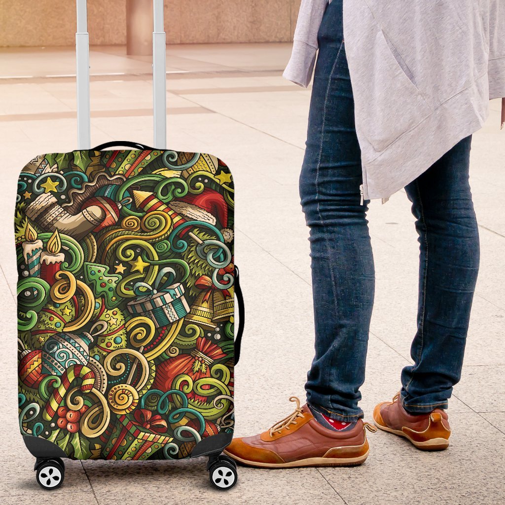 Psychedelic Christmas Pattern Print Luggage Cover Protector-grizzshop