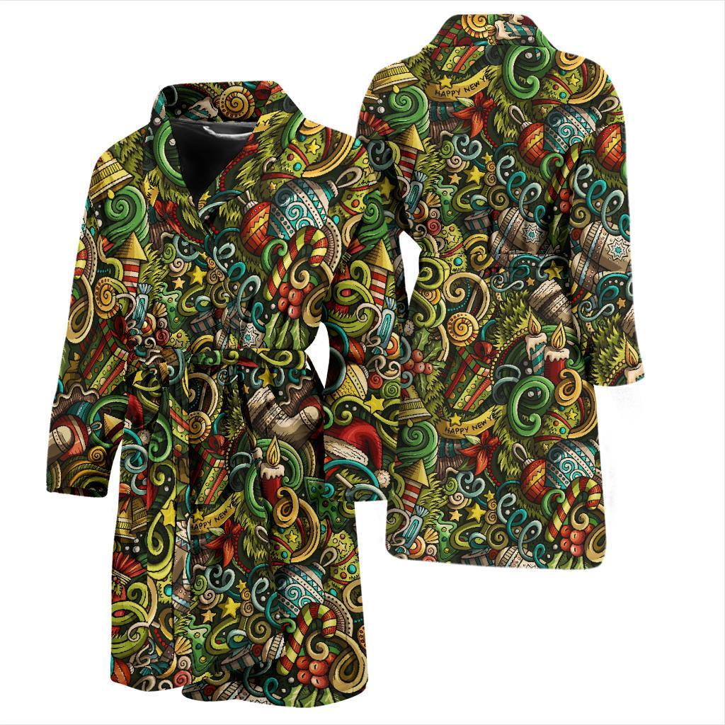 Psychedelic Christmas Pattern Print Men Long Robe-grizzshop