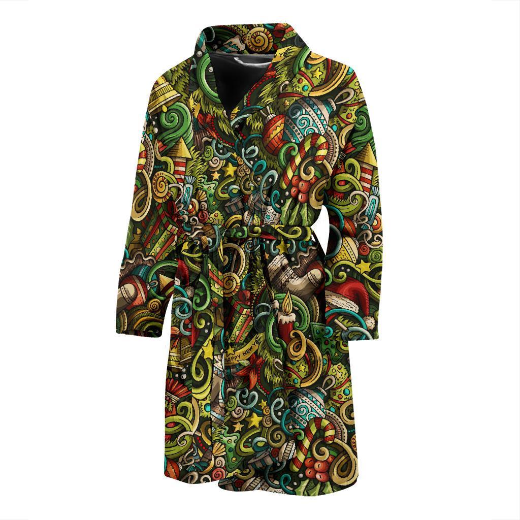 Psychedelic Christmas Pattern Print Men Long Robe-grizzshop