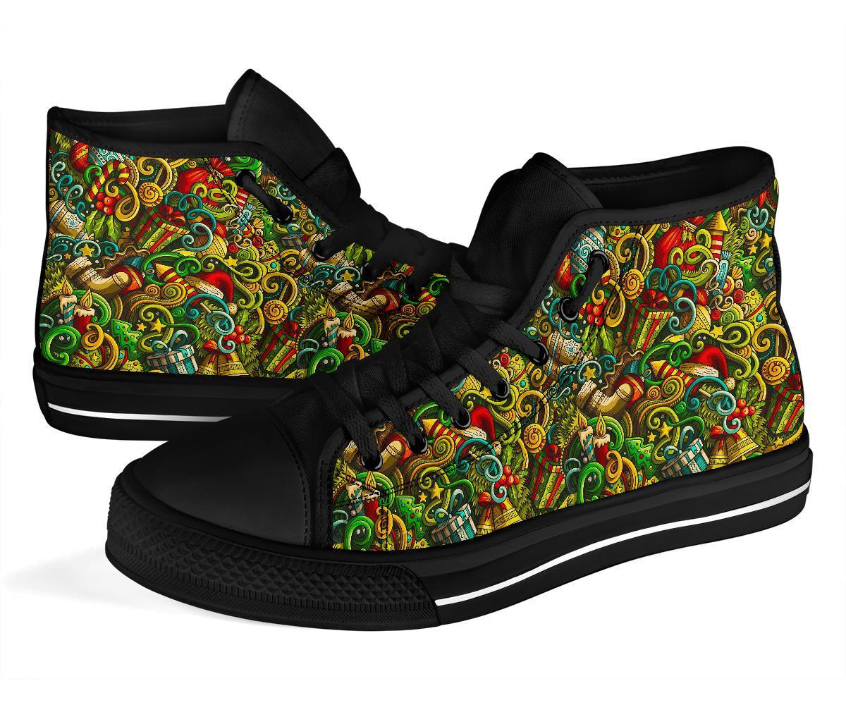 Psychedelic Christmas Pattern Print Men Women's High Top Shoes-grizzshop