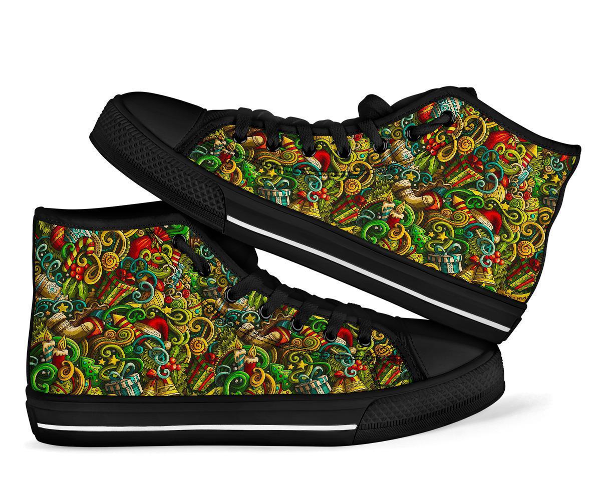 Psychedelic Christmas Pattern Print Men Women's High Top Shoes-grizzshop