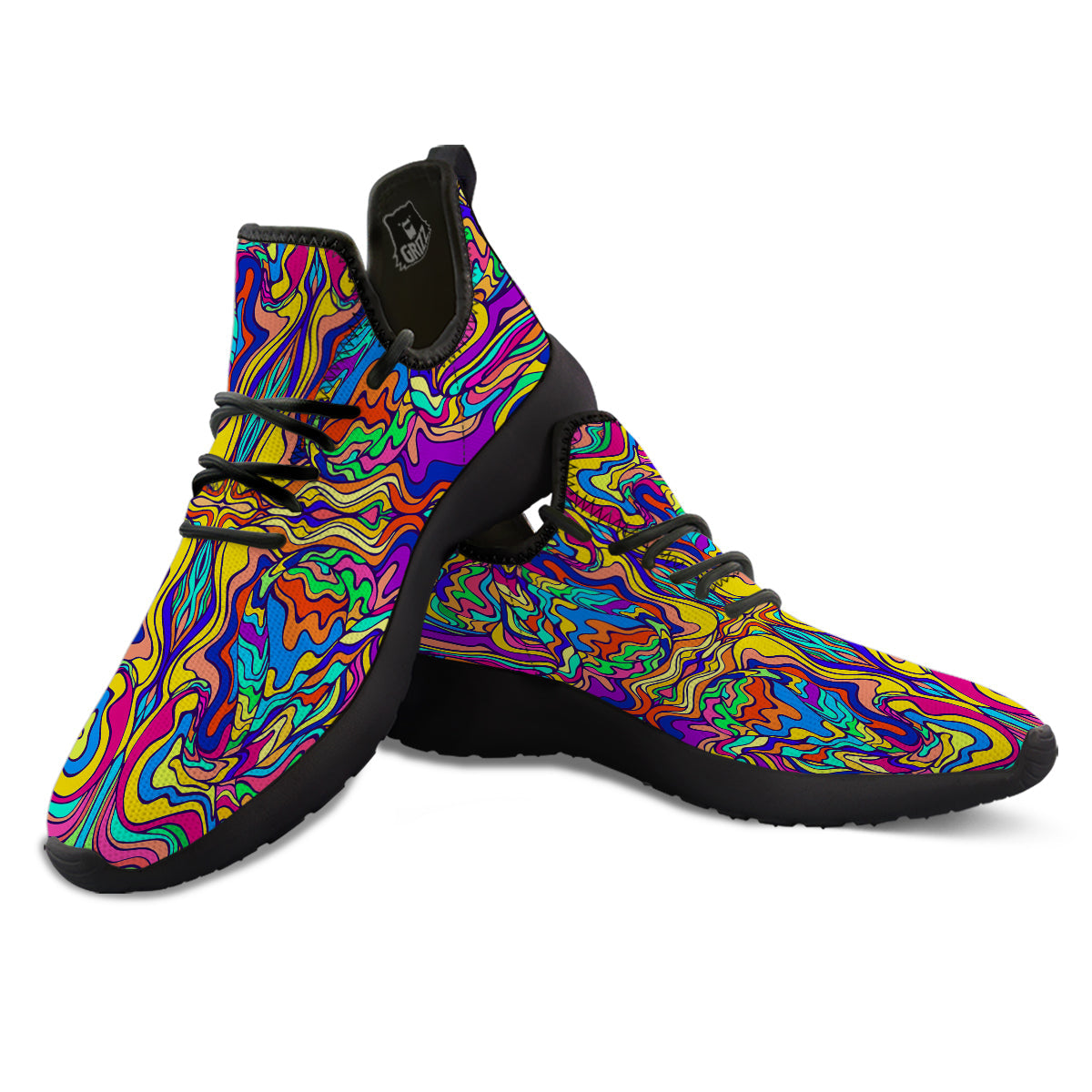 Psychedelic Colorful Fractal Mirror Print Black Athletic Shoes-grizzshop