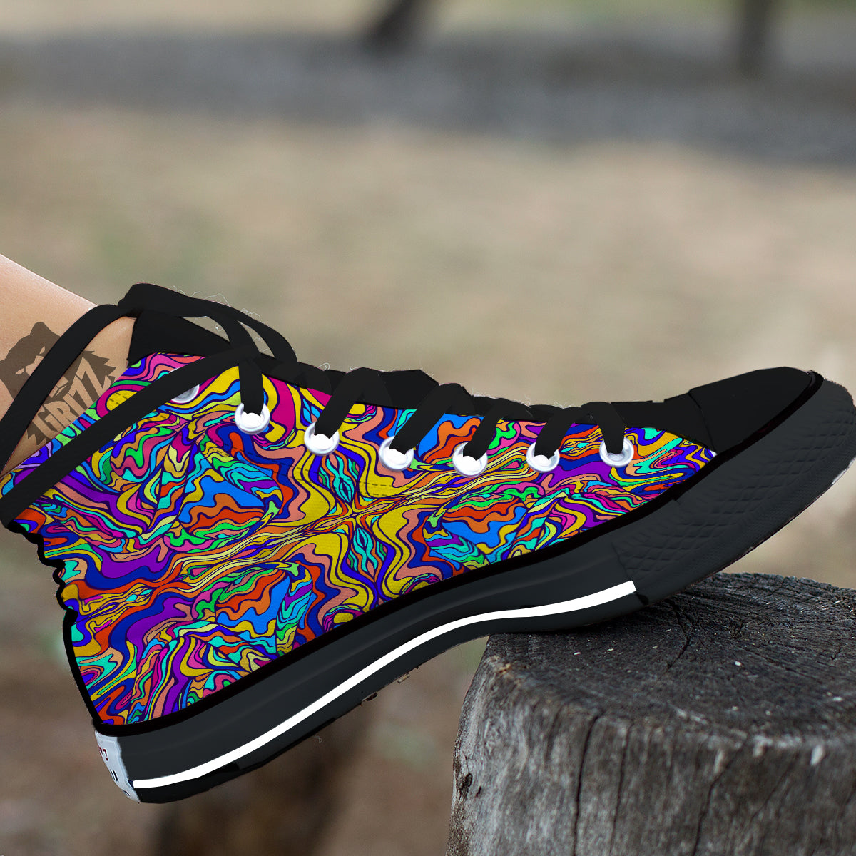 Psychedelic Colorful Fractal Mirror Print Black High Top Shoes-grizzshop