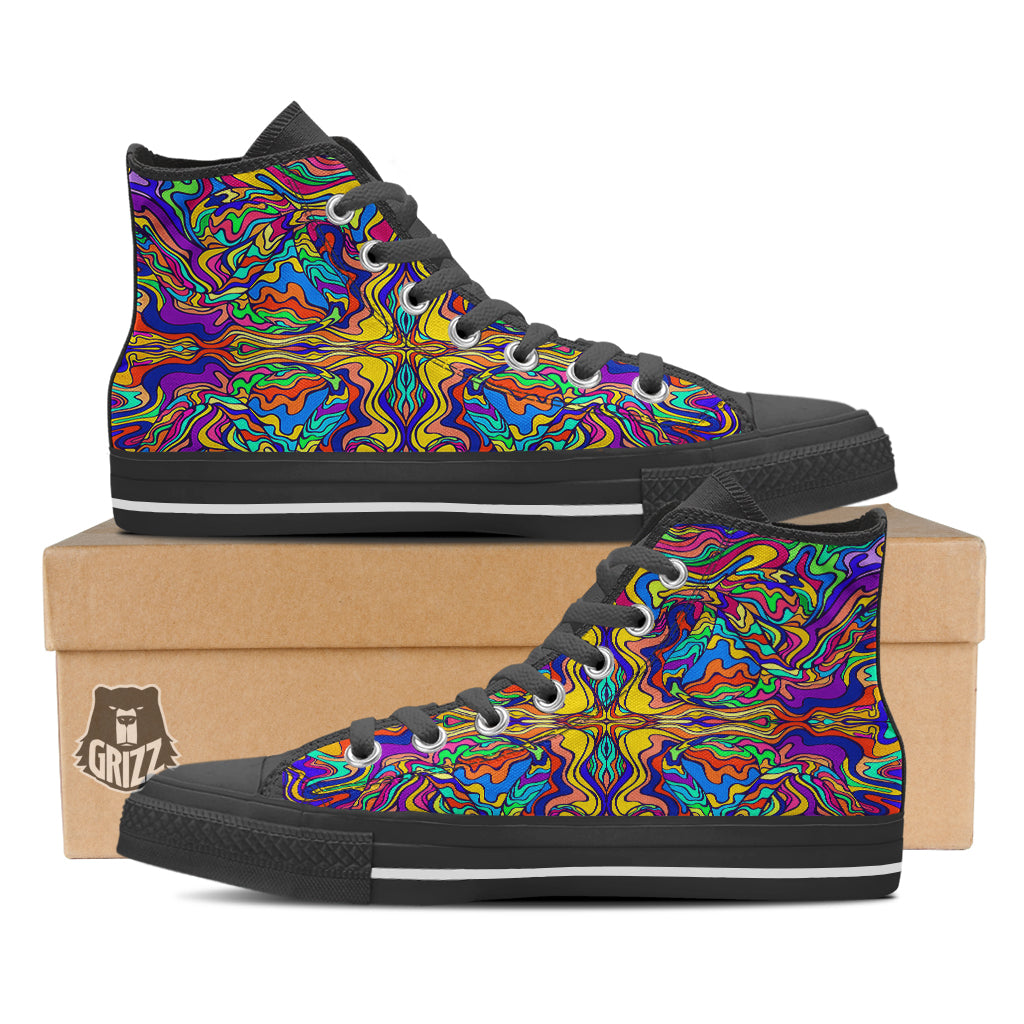 Psychedelic Colorful Fractal Mirror Print Black High Top Shoes-grizzshop