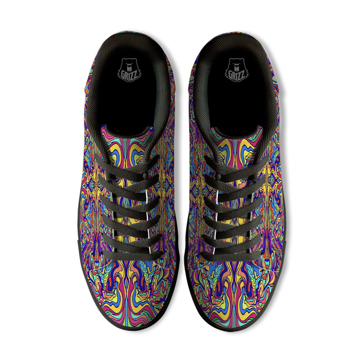 Psychedelic Colorful Fractal Mirror Print Black Low Top Sneakers-grizzshop