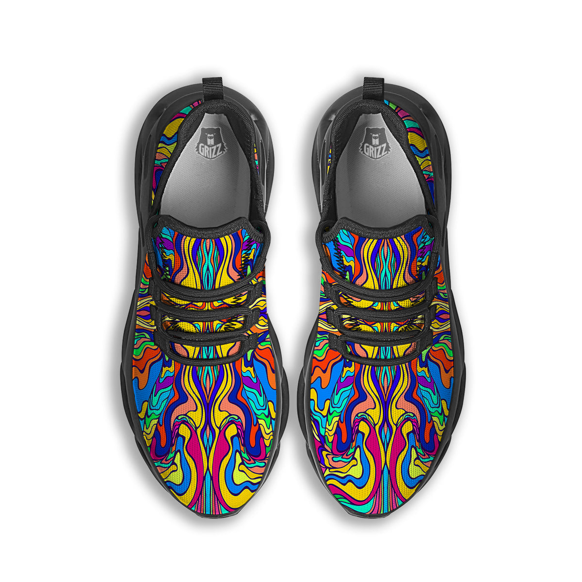 Psychedelic Colorful Fractal Mirror Print Black Running Shoes-grizzshop