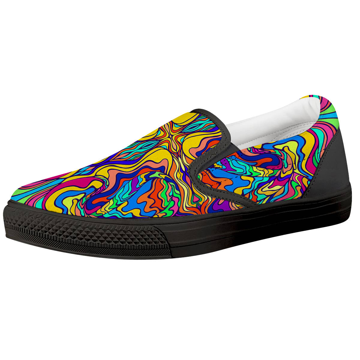 Psychedelic Colorful Fractal Mirror Print Black Slip On Shoes-grizzshop