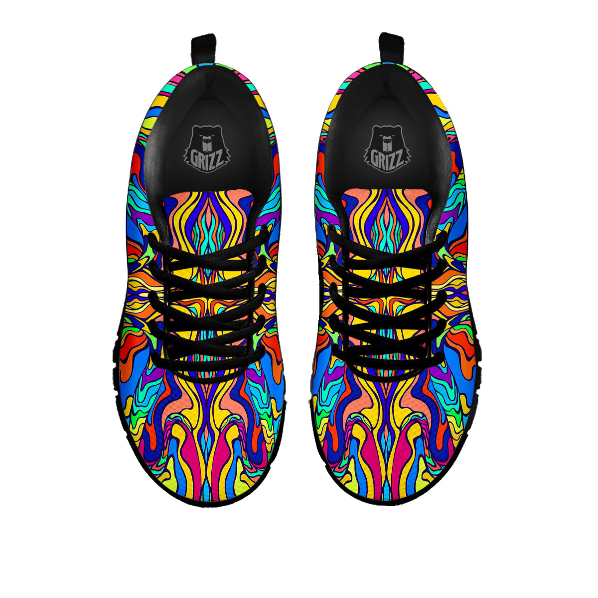 Psychedelic Colorful Fractal Mirror Print Black Sneaker-grizzshop