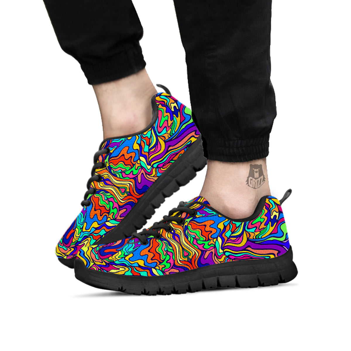 Psychedelic Colorful Fractal Mirror Print Black Sneaker-grizzshop