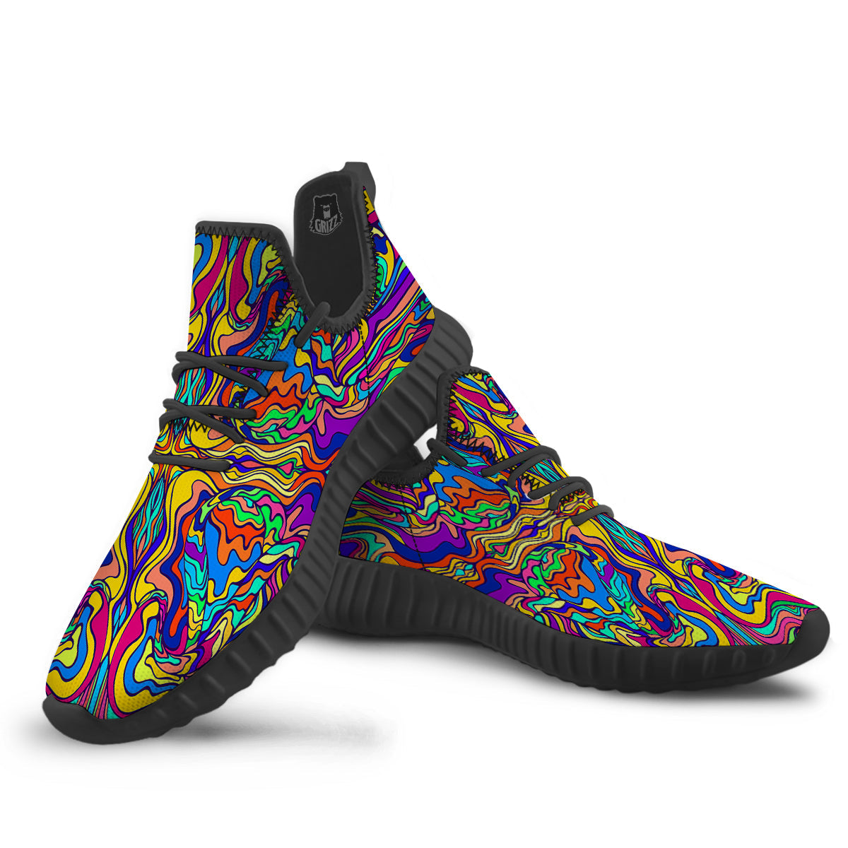 Psychedelic Colorful Fractal Mirror Print Black Walking Shoes-grizzshop