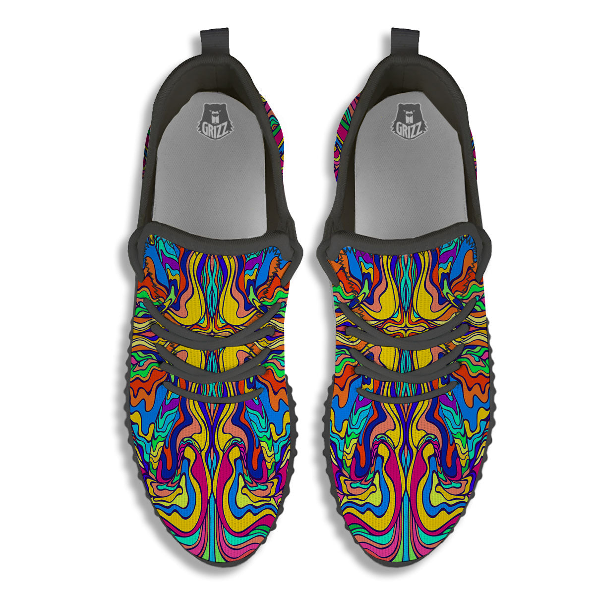 Psychedelic Colorful Fractal Mirror Print Black Walking Shoes-grizzshop