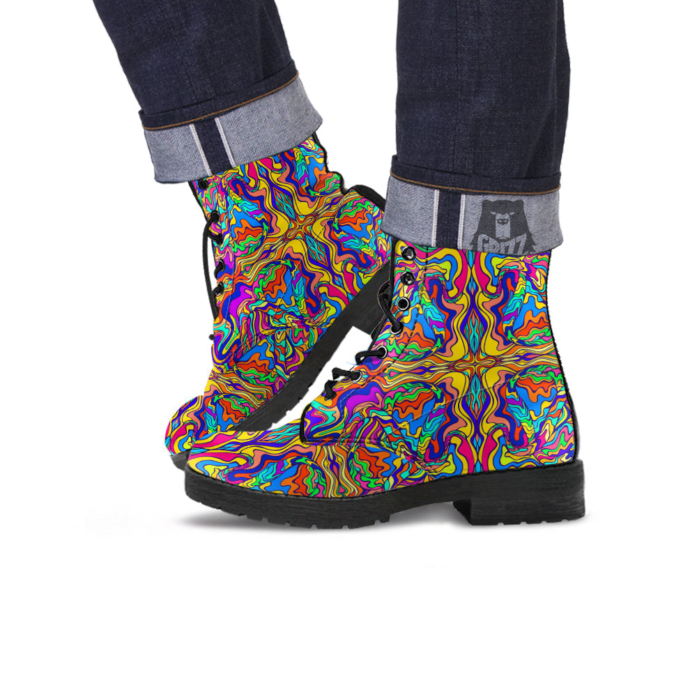 Psychedelic Colorful Fractal Mirror Print Leather Boots-grizzshop