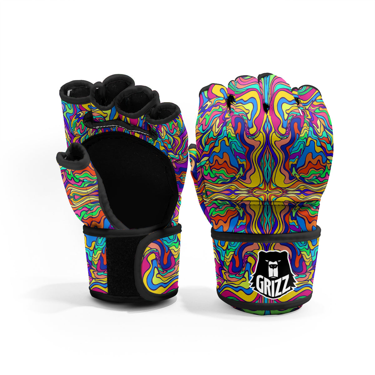 Psychedelic Colorful Fractal Mirror Print MMA Gloves-grizzshop