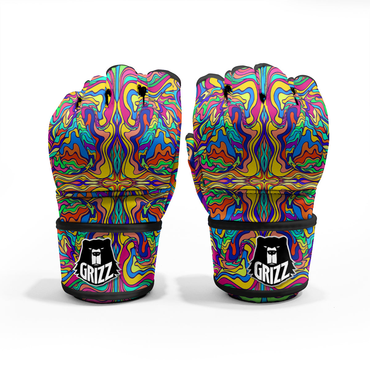 Psychedelic Colorful Fractal Mirror Print MMA Gloves-grizzshop