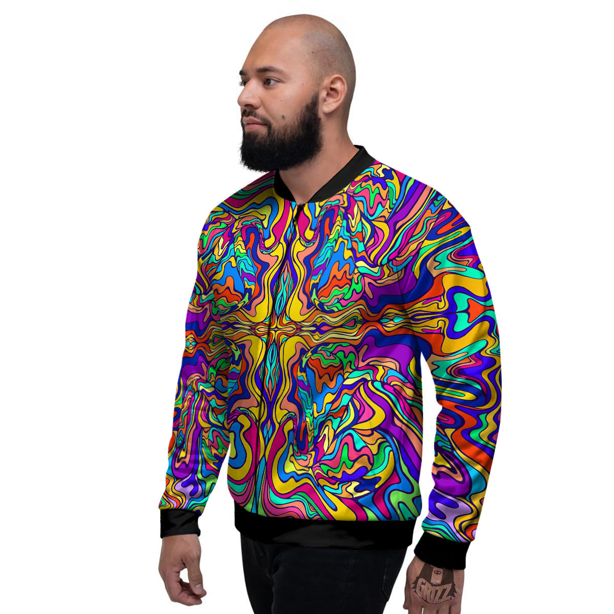 Psychedelic Colorful Fractal Mirror Print Men's Bomber Jacket-grizzshop