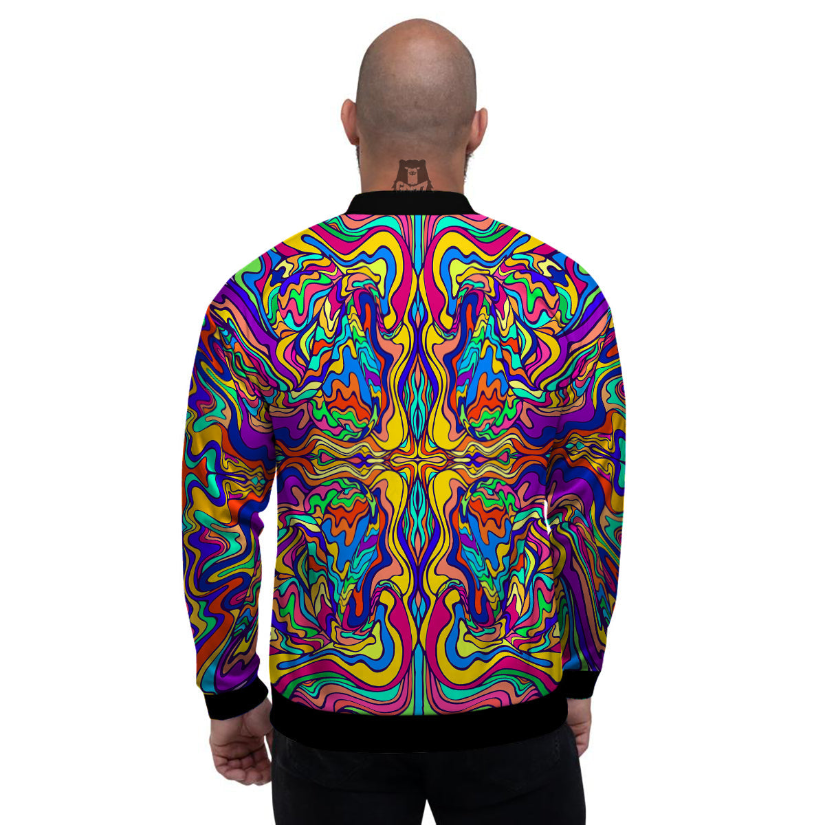Psychedelic Colorful Fractal Mirror Print Men's Bomber Jacket-grizzshop